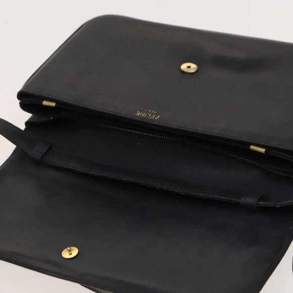 CELINE Shoulder Bag Leather Navy Gold Auth - Picture 11 of 16